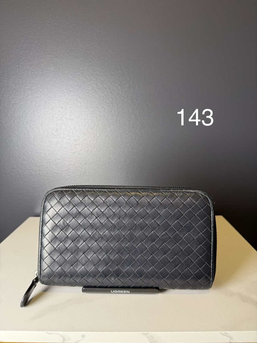 Bottega Veneta Black Intrecciato Zip Around Wallet